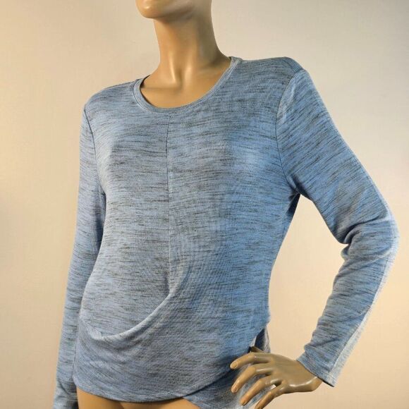Nic + Zoe Hazed Blue Knit Shirt Women Sz L Faux Wrap Long Sleeve - Picture 6 of 9